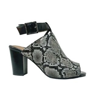 New Vionic Kaia Snake Print Leather Black‎ Ankle Strap Block Heel Sandals Size 9